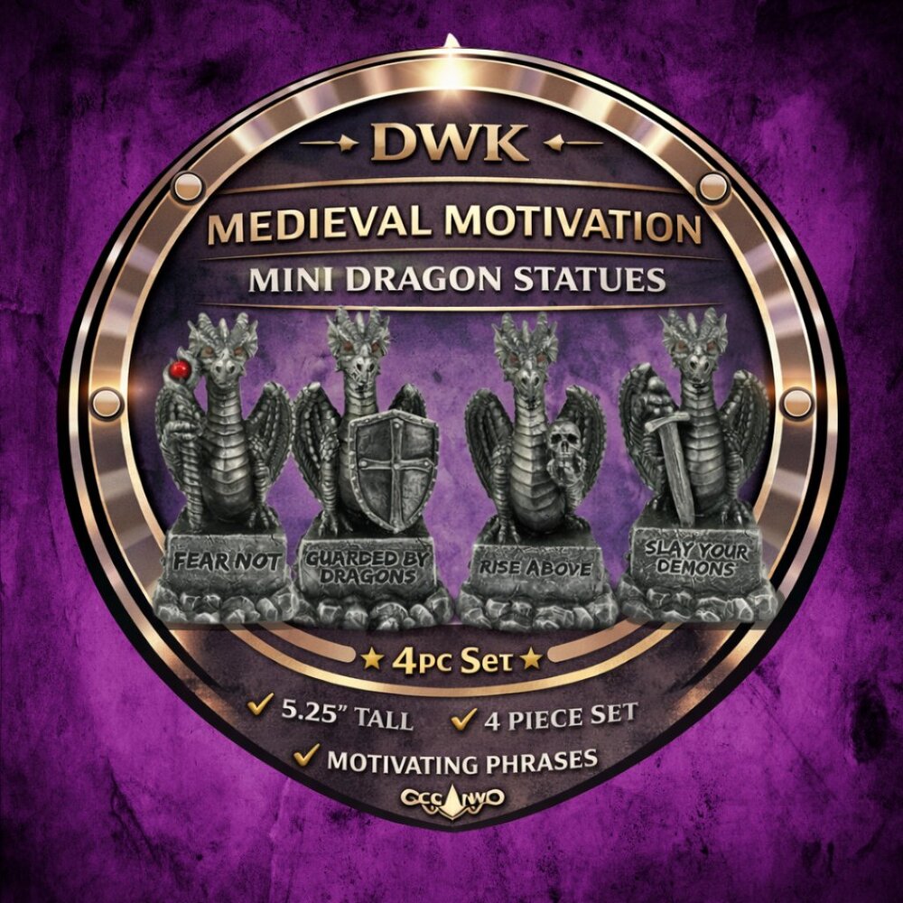 DWK Medieval Motivation Mini Dragon Statues Set of 4 5.25" Resin NIB Gothic